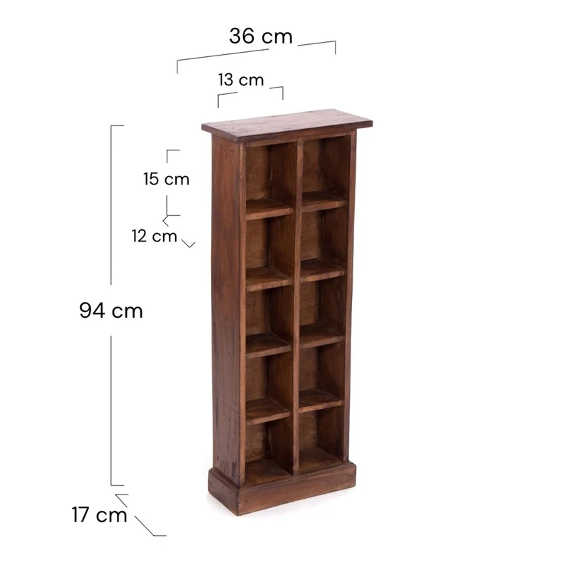 RUSTIKALES CD & BÜCHERREGAL NATURE | 94x36cm(HxB) Holzregal 10 Fächer | Farbe: 02 hellbraun