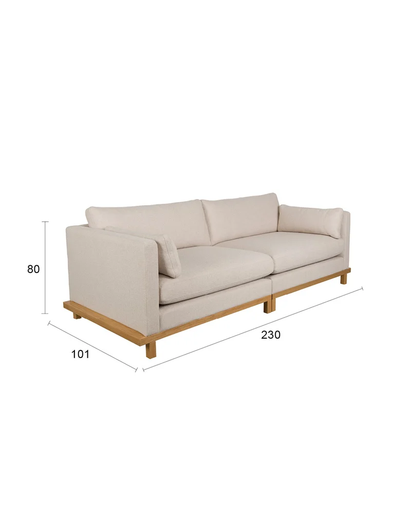 Zuiver Sofa Blossom 3-Sitzer Oak – Sand, Stoff, 101 × 230 × 80 cm