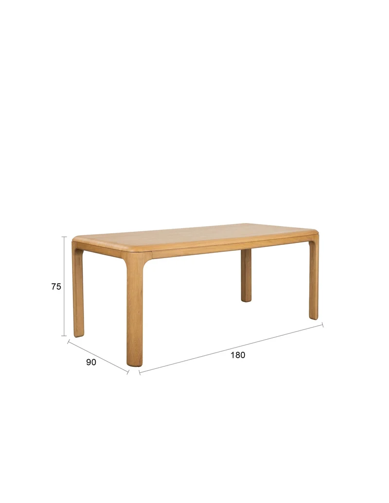 Zuiver Esstisch Oever 180 – Beige, Massives Eichenholz, 180 × 90 × 75 cm