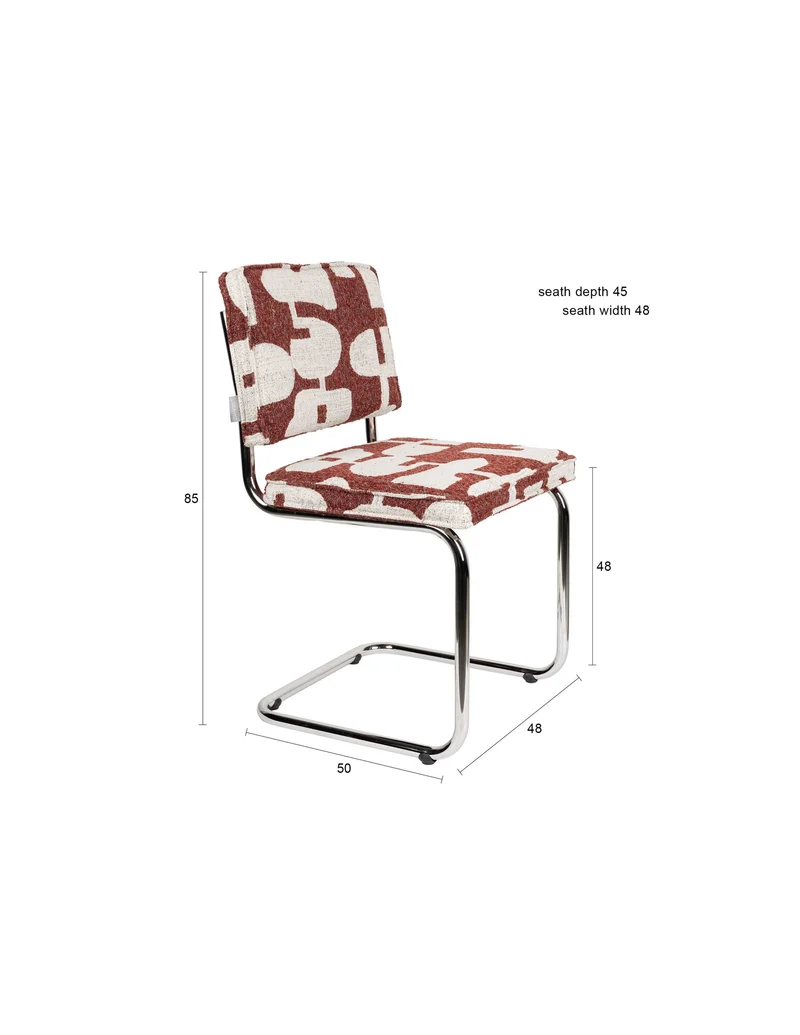Zuiver Stuhl Ridge Deco Symbols – Rot, Polyester, 50 × 48 × 85 cm, 2er-Set