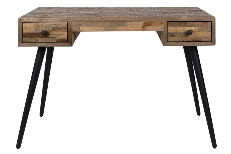 White Label Living Schreibtisch Table Leo – Schwarz, Teakholz, 113 × 55,5 × 76,5 cm