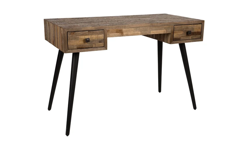 White Label Living Schreibtisch Table Leo – Schwarz, Teakholz, 113 × 55,5 × 76,5 cm
