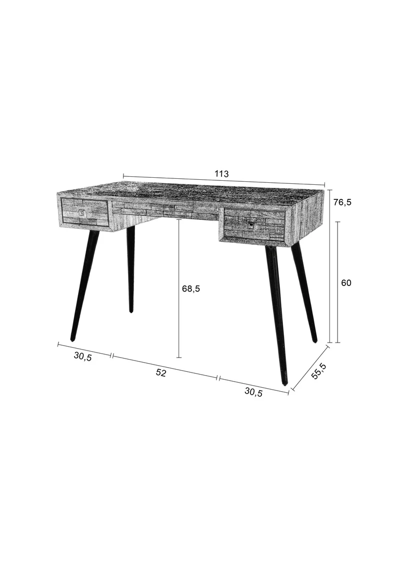 White Label Living Schreibtisch Table Leo – Schwarz, Teakholz, 113 × 55,5 × 76,5 cm