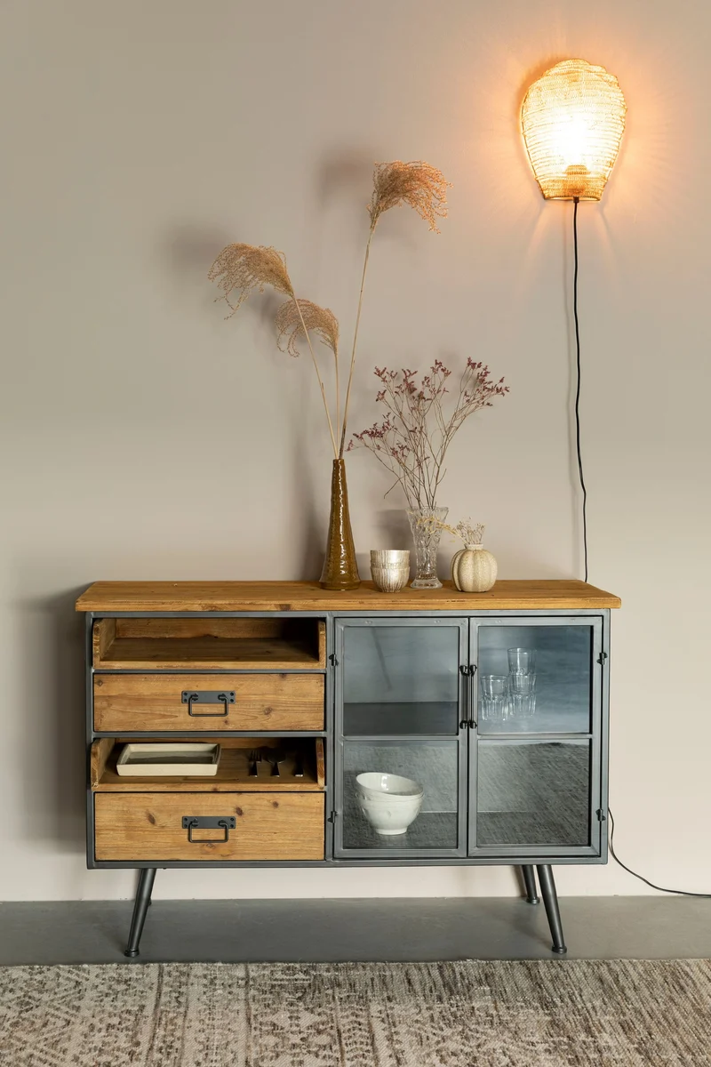 White Label Living Sideboard Damian – Massives Tannenholz, 40 × 113 × 75 cm