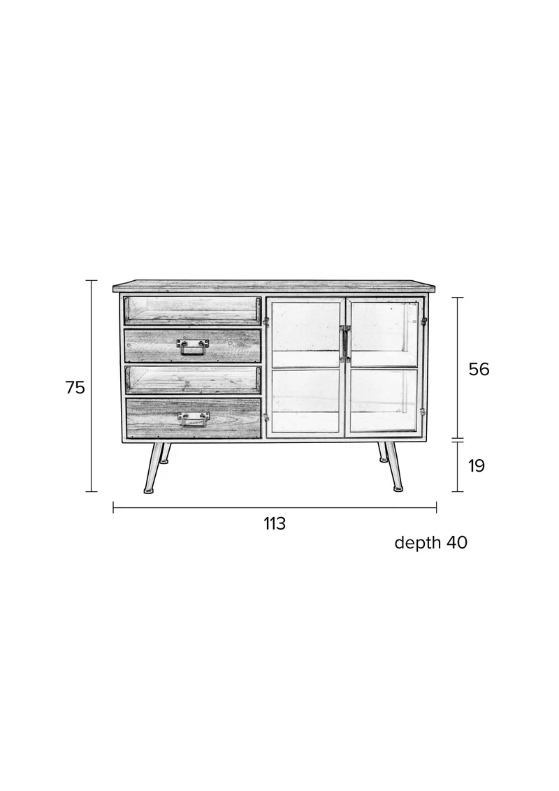 White Label Living Sideboard Damian – Massives Tannenholz, 40 × 113 × 75 cm