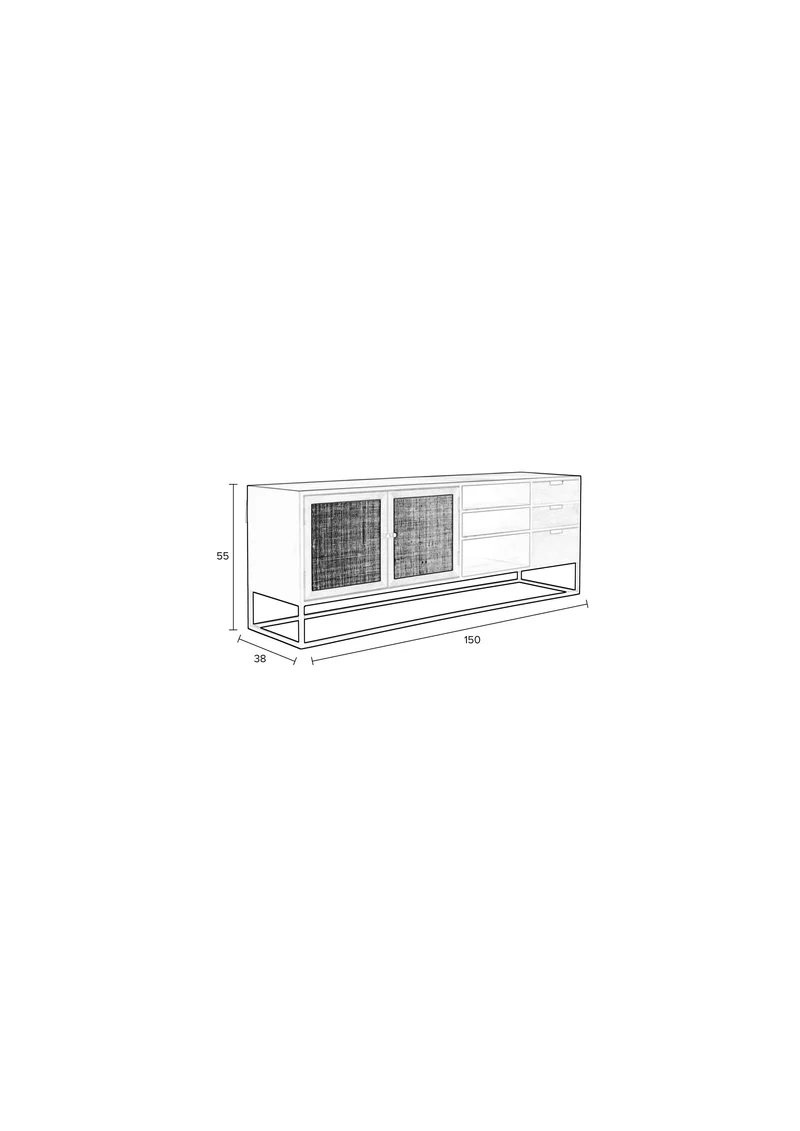 White Label Living Sideboard Guuji – Eschenfurnier, 150 × 38 × 55 cm