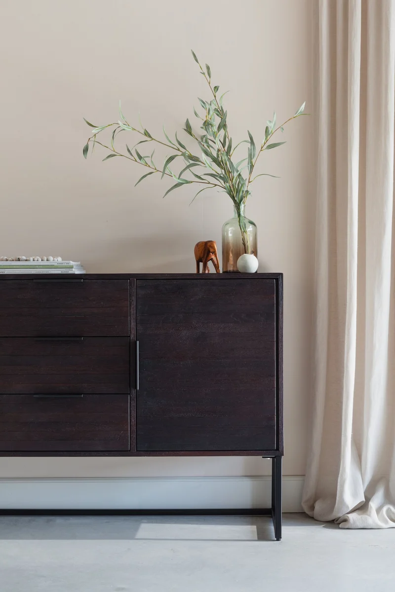 White Label Living Sideboard Webster Hoch – Teakholz, 35 × 135 × 82 cm