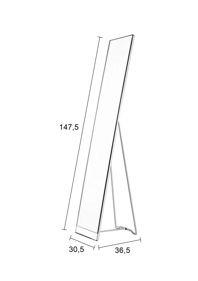 White Label Living Spiegel Stand – Weiß, Stahl, 147,5 × 30,5 × 36,5 cm