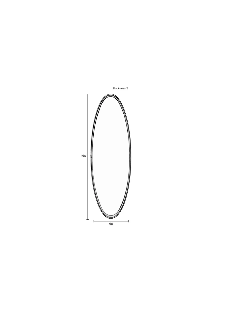 White Label Living Spiegel Matz Oval L – Schwarz, Eisen, 60 × 160 × 3 cm