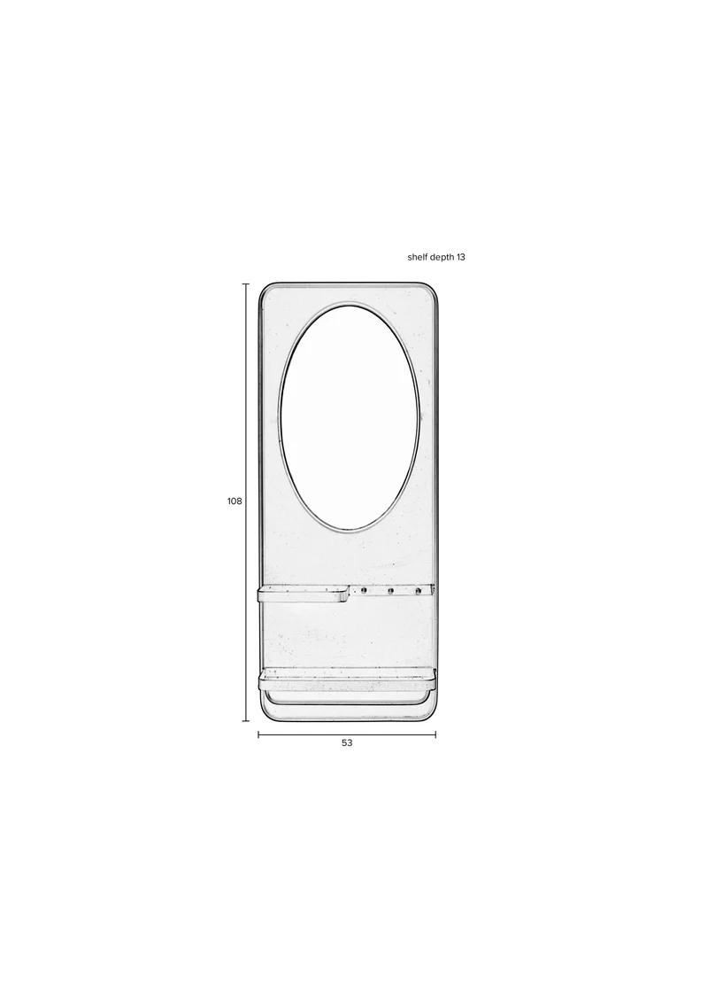 White Label Living Spiegel Shelf Pascal L – Eisen, 53 × 108 × 13 cm