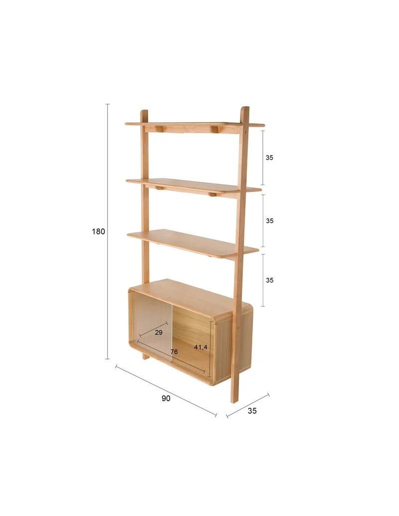 Zuiver Regal Rise – Natur, Massives Eschenholz, 35 × 90 × 180 cm