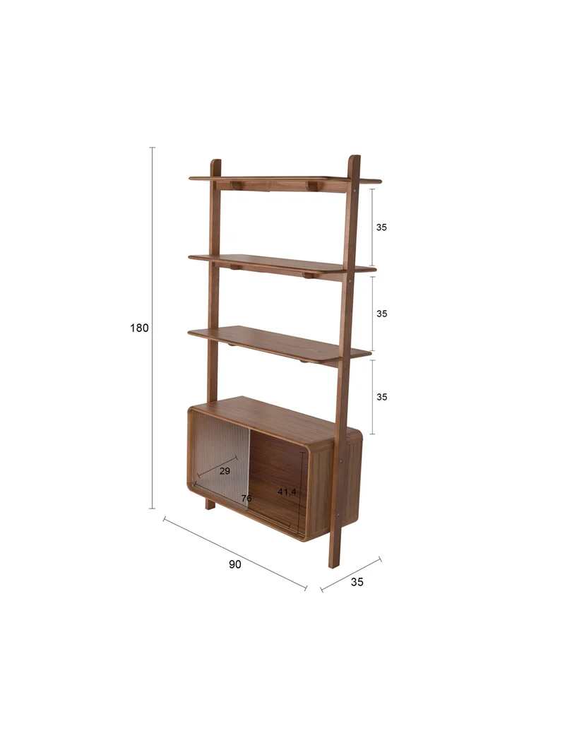Zuiver Regal Rise – Nussbaum, Massives Eschenholz, 35 × 90 × 180 cm