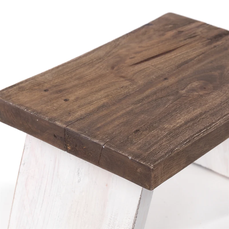 NOSTALGISCHER FUßHOCKER "SCHEMEL" | Mahagoni | Holzhocker | Farbe: 05 weiß-natur