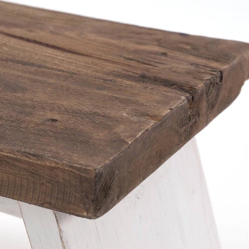 NOSTALGISCHER FUßHOCKER "SCHEMEL" | Mahagoni | Holzhocker | Farbe: 05 weiß-natur