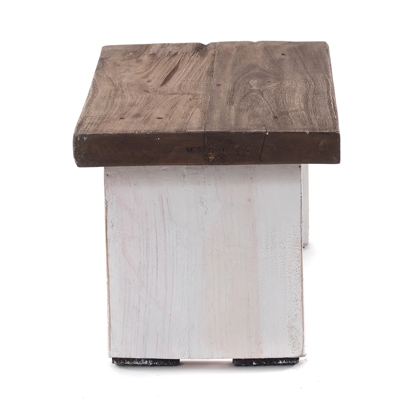 NOSTALGISCHER FUßHOCKER "SCHEMEL" | Mahagoni | Holzhocker | Farbe: 05 weiß-natur