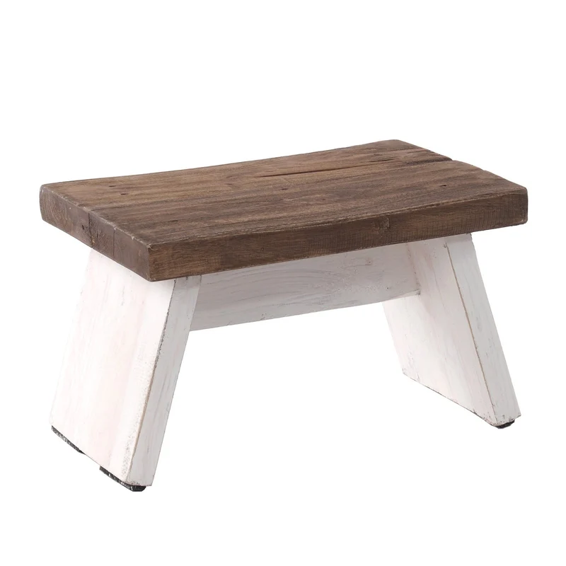 NOSTALGISCHER FUßHOCKER "SCHEMEL" | Mahagoni | Holzhocker | Farbe: 05 weiß-natur