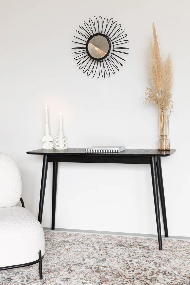 White Label Living Konsolentisch Fabio 120 × 40 – Schwarz, Massives Eichenholz