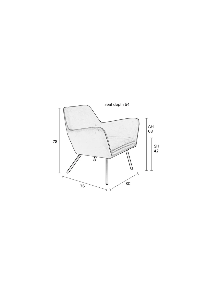 White Label Living Loungesessel Bon Velvet – Grün, Textil, 76 × 80 × 78 cm