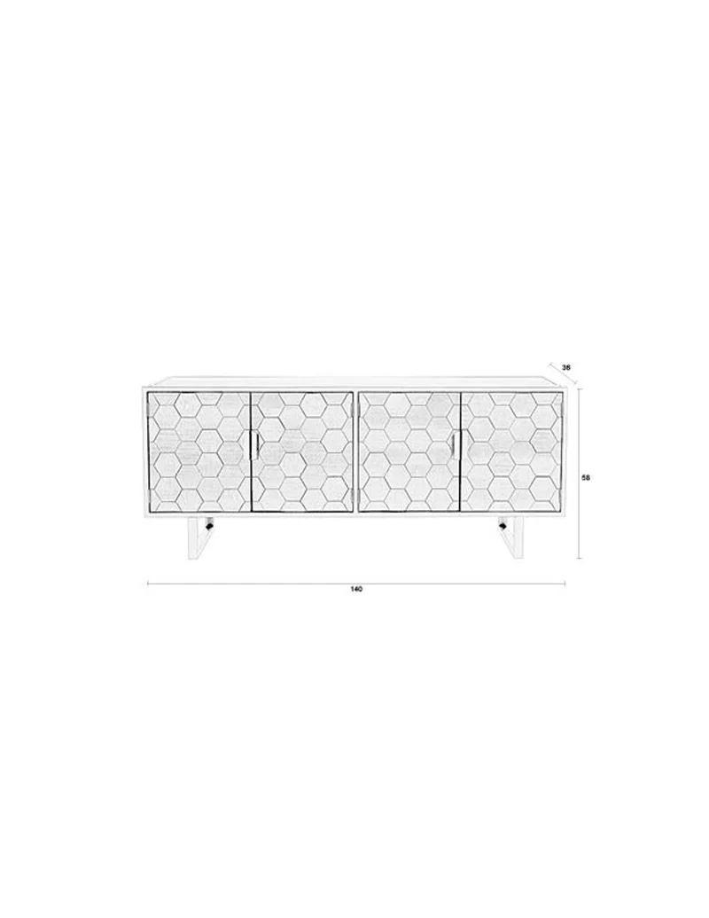 White Label Living Sideboard Linc Niedrig – Massives Tannenholz, 36 × 140 × 58 cm