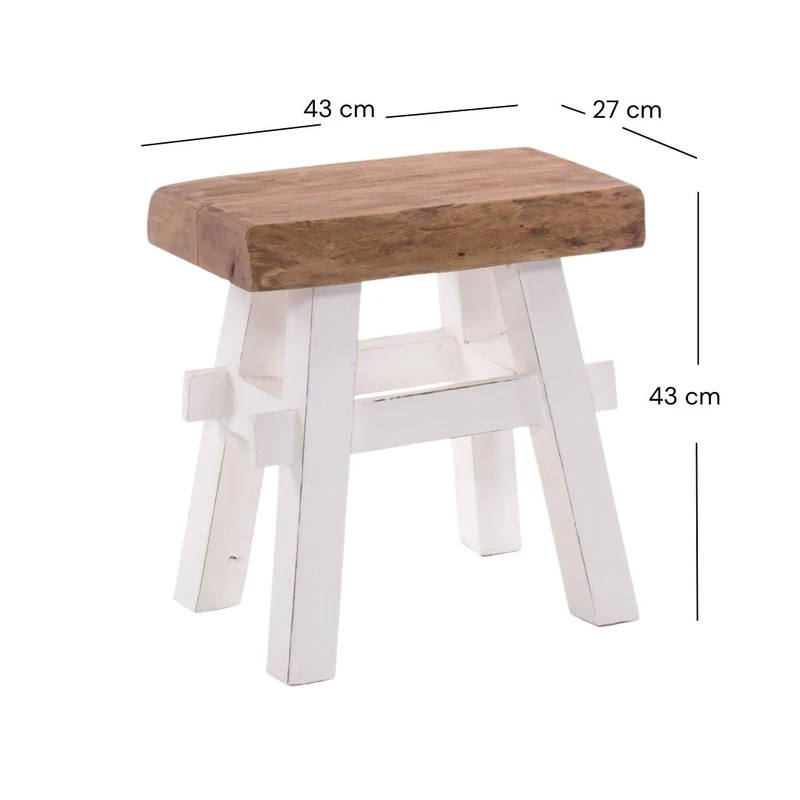 HOLZ HOCKER "VINTAGE 40" | Hartholz, 43x45 cm (HxB) | Sitzhocker | Farbe: 06 weiß-landhaus