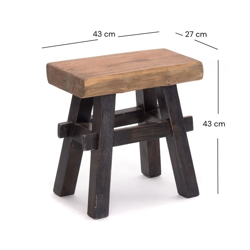 HOLZ HOCKER "VINTAGE 40" | Hartholz, 43x45 cm (HxB) | Sitzhocker | Farbe: 04 schwarz-natur