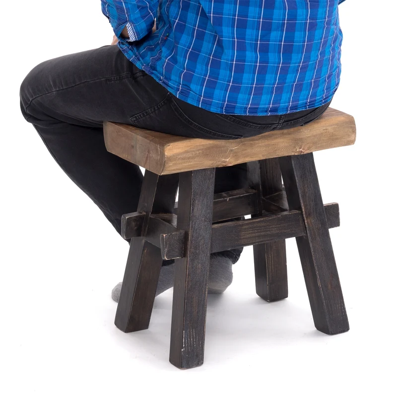 HOLZ HOCKER "VINTAGE 40" | Hartholz, 43x45 cm (HxB) | Sitzhocker | Farbe: 04 schwarz-natur