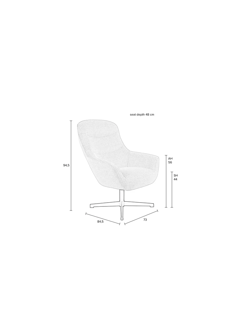 White Label Living Loungesessel Yuki Off – Weiß, Polypropylen, 84,5 × 73 × 94,5 cm