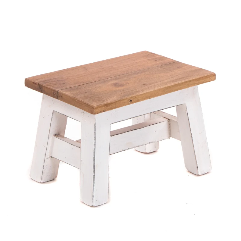 FUSSHOCKER Monte | 30x21cm(BxH), kleiner Holzhocker aus Mahagoni Holz | Farbe: 06 weiß-landhaus