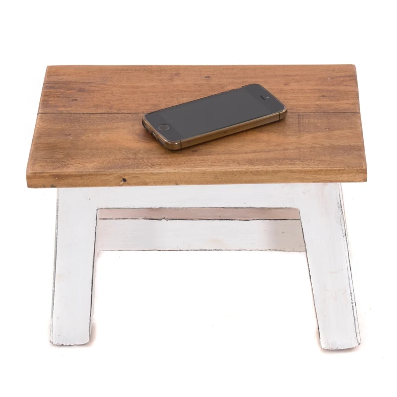 FUSSHOCKER Monte | 30x21cm(BxH), kleiner Holzhocker aus Mahagoni Holz | Farbe: 06 weiß-landhaus
