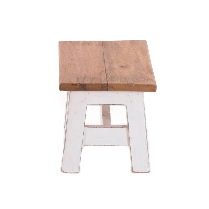 FUSSHOCKER Monte | 30x21cm(BxH), kleiner Holzhocker aus Mahagoni Holz | Farbe: 06 weiß-landhaus