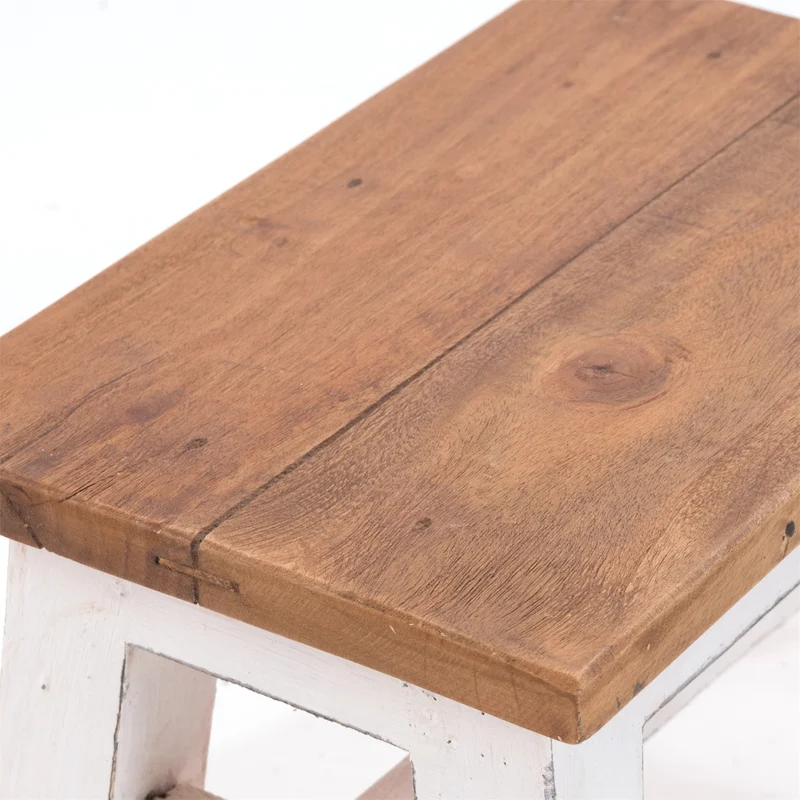 FUSSHOCKER Monte | 30x21cm(BxH), kleiner Holzhocker aus Mahagoni Holz | Farbe: 06 weiß-landhaus