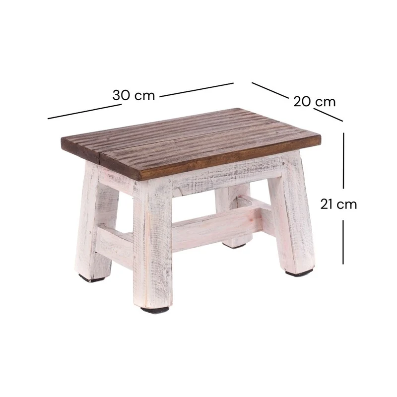 FUSSHOCKER Monte | 30x21cm(BxH), kleiner Holzhocker aus Mahagoni Holz | Farbe: 05 weiß-natur