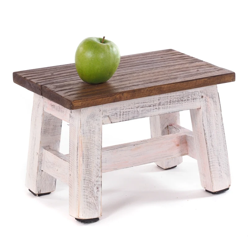 FUSSHOCKER Monte | 30x21cm(BxH), kleiner Holzhocker aus Mahagoni Holz | Farbe: 05 weiß-natur