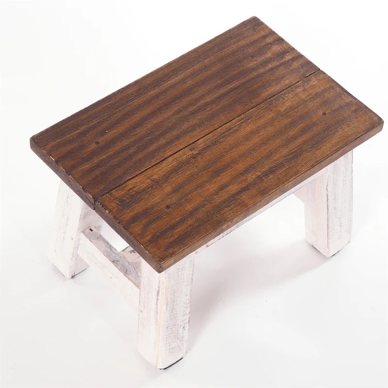 FUSSHOCKER Monte | 30x21cm(BxH), kleiner Holzhocker aus Mahagoni Holz | Farbe: 05 weiß-natur