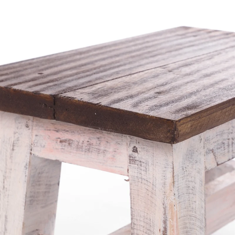 FUSSHOCKER Monte | 30x21cm(BxH), kleiner Holzhocker aus Mahagoni Holz | Farbe: 05 weiß-natur