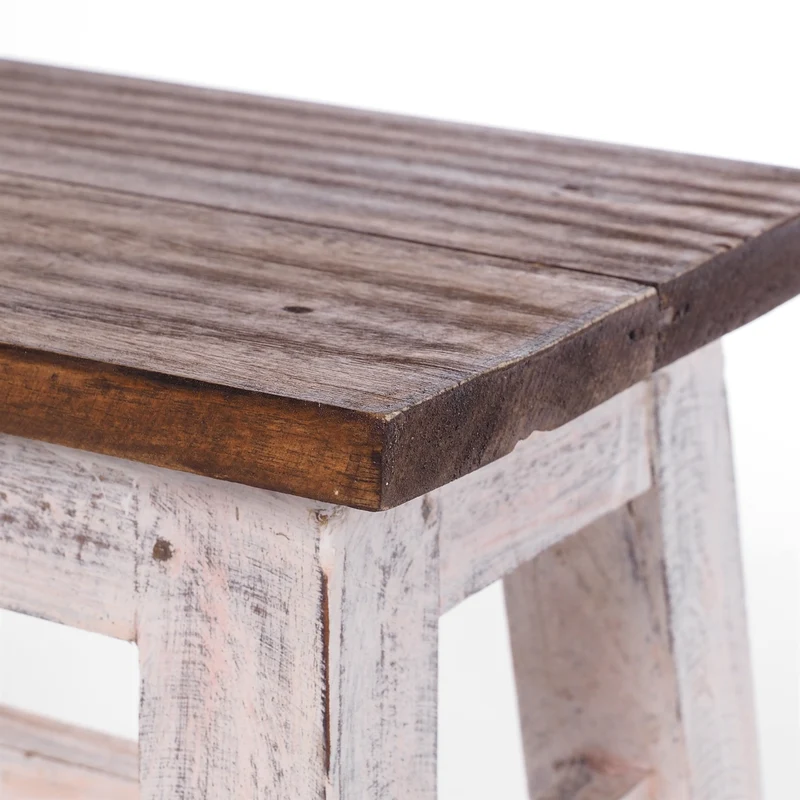 FUSSHOCKER Monte | 30x21cm(BxH), kleiner Holzhocker aus Mahagoni Holz | Farbe: 05 weiß-natur