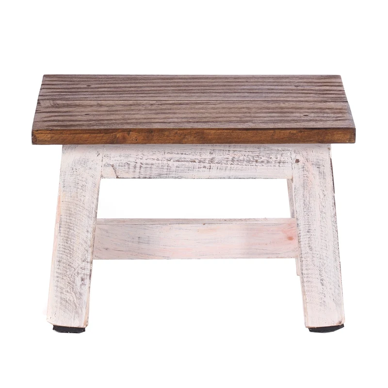 FUSSHOCKER Monte | 30x21cm(BxH), kleiner Holzhocker aus Mahagoni Holz | Farbe: 05 weiß-natur