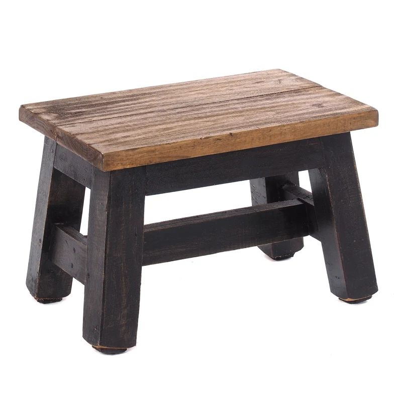 FUSSHOCKER Monte | 30x21cm(BxH), kleiner Holzhocker aus Mahagoni Holz | Farbe: 04 schwarz-natur
