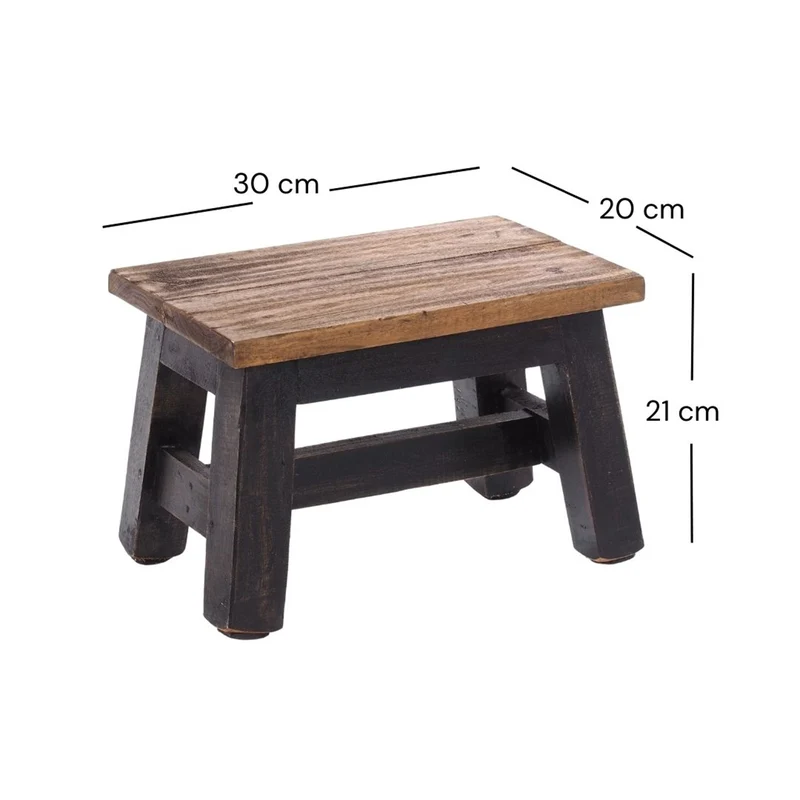 FUSSHOCKER Monte | 30x21cm(BxH), kleiner Holzhocker aus Mahagoni Holz | Farbe: 04 schwarz-natur