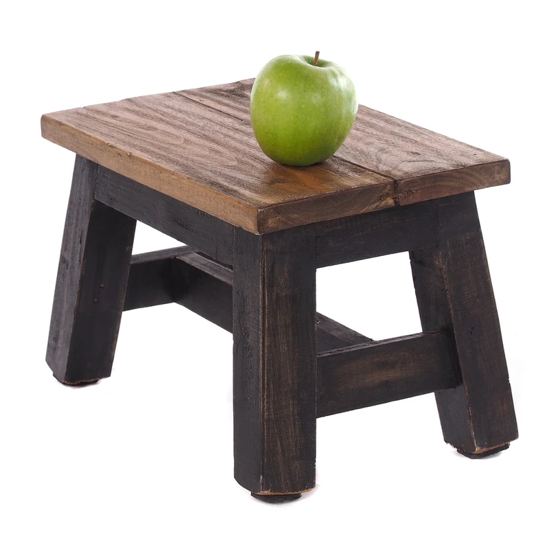 FUSSHOCKER Monte | 30x21cm(BxH), kleiner Holzhocker aus Mahagoni Holz | Farbe: 04 schwarz-natur
