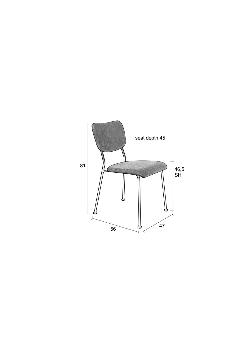 Zuiver Stuhl Benson Grey – Blau, Stoff, 56 × 47 × 81 cm, 2er-Set