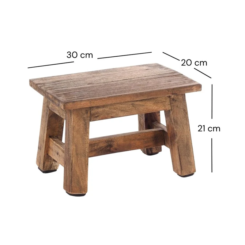 FUSSHOCKER Monte | 30x21cm(BxH), kleiner Holzhocker aus Mahagoni Holz | Farbe: 01 natur-vintage