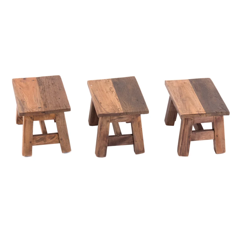 FUSSHOCKER Monte | 30x21cm(BxH), kleiner Holzhocker aus Mahagoni Holz | Farbe: 01 natur-vintage