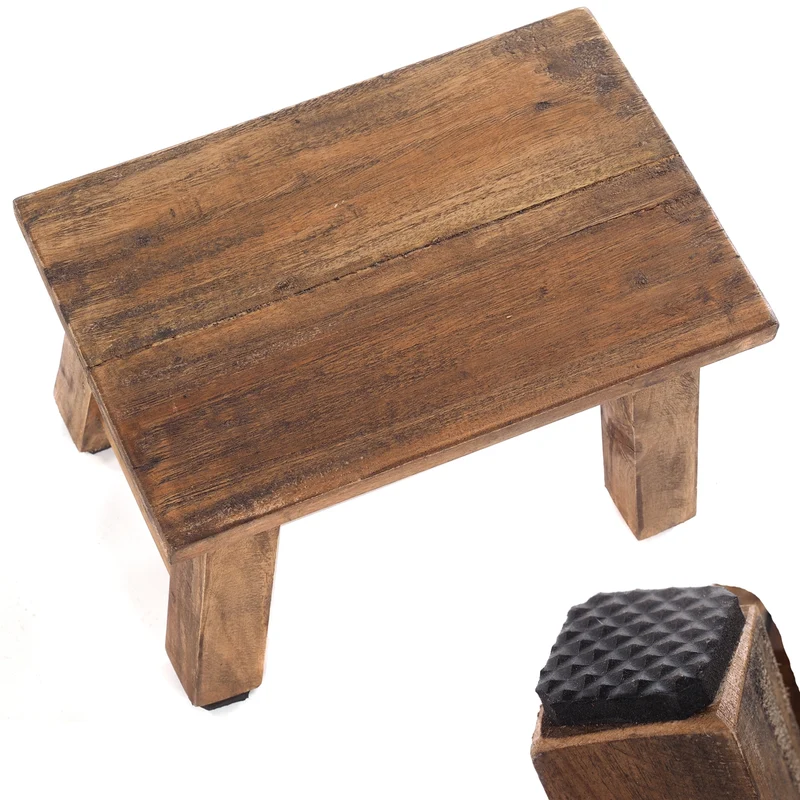 FUSSHOCKER Monte | 30x21cm(BxH), kleiner Holzhocker aus Mahagoni Holz | Farbe: 01 natur-vintage
