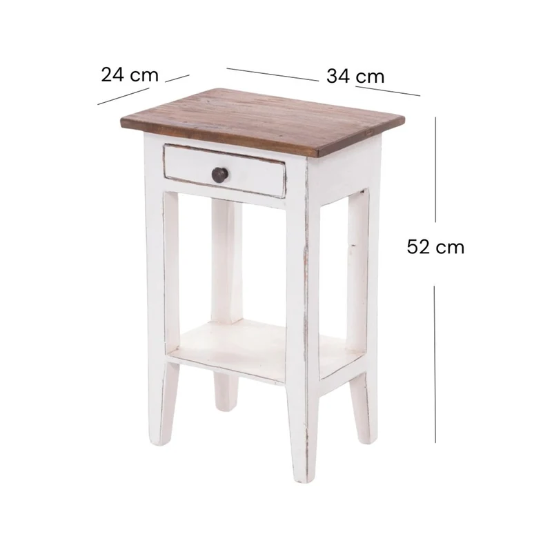 Telefontisch PLANTA | 52x34cm (HxB), Nachtschrank mit Schublade | Farbe: 06 weiß-landhaus
