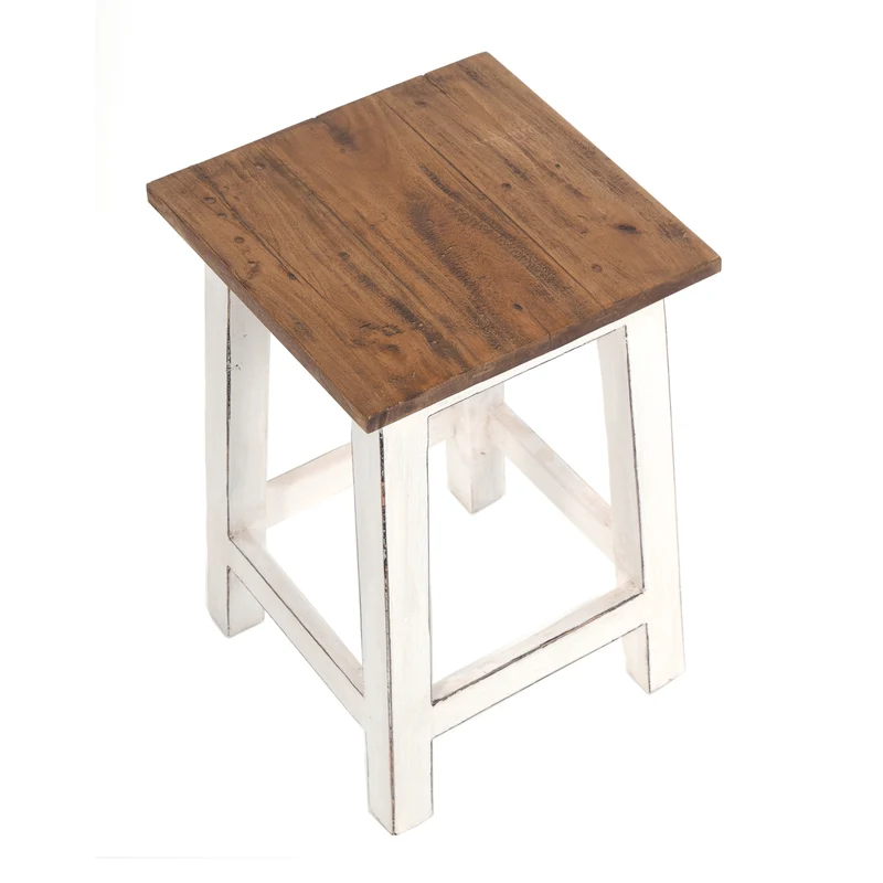 Sitzhocker MADERO | 48x30cm(HxB), Recyclingholz, Holzhocker, Hocker | Farbe: 06 weiß-landhaus