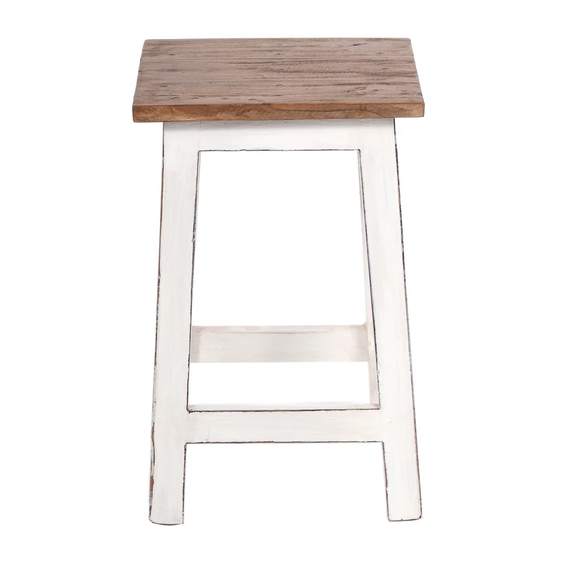 Sitzhocker MADERO | 48x30cm(HxB), Recyclingholz, Holzhocker, Hocker | Farbe: 06 weiß-landhaus
