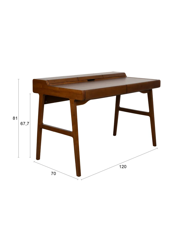 Zuiver Schreibtisch Kaat – Nussbaum, Gummibaumholz, 70 × 120 × 81 cm