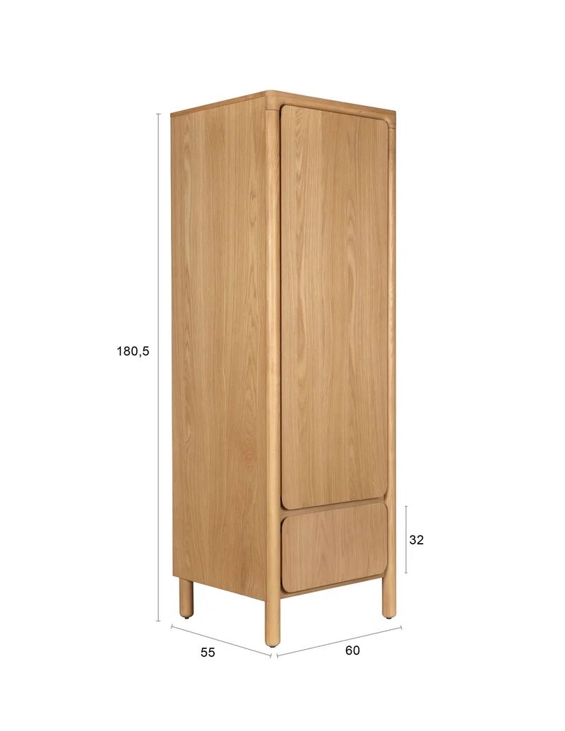 Zuiver Schrank Storm One Door – Natur, Massives Eschenholz, 55 × 60 × 180,5 cm