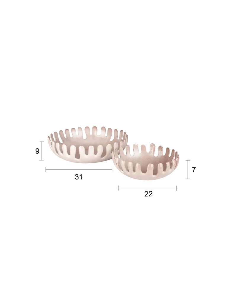Zuiver Tablett Onda Taupe – Aluminium, 31 × 31 × 9 cm, 4 Sets à 2 Stück